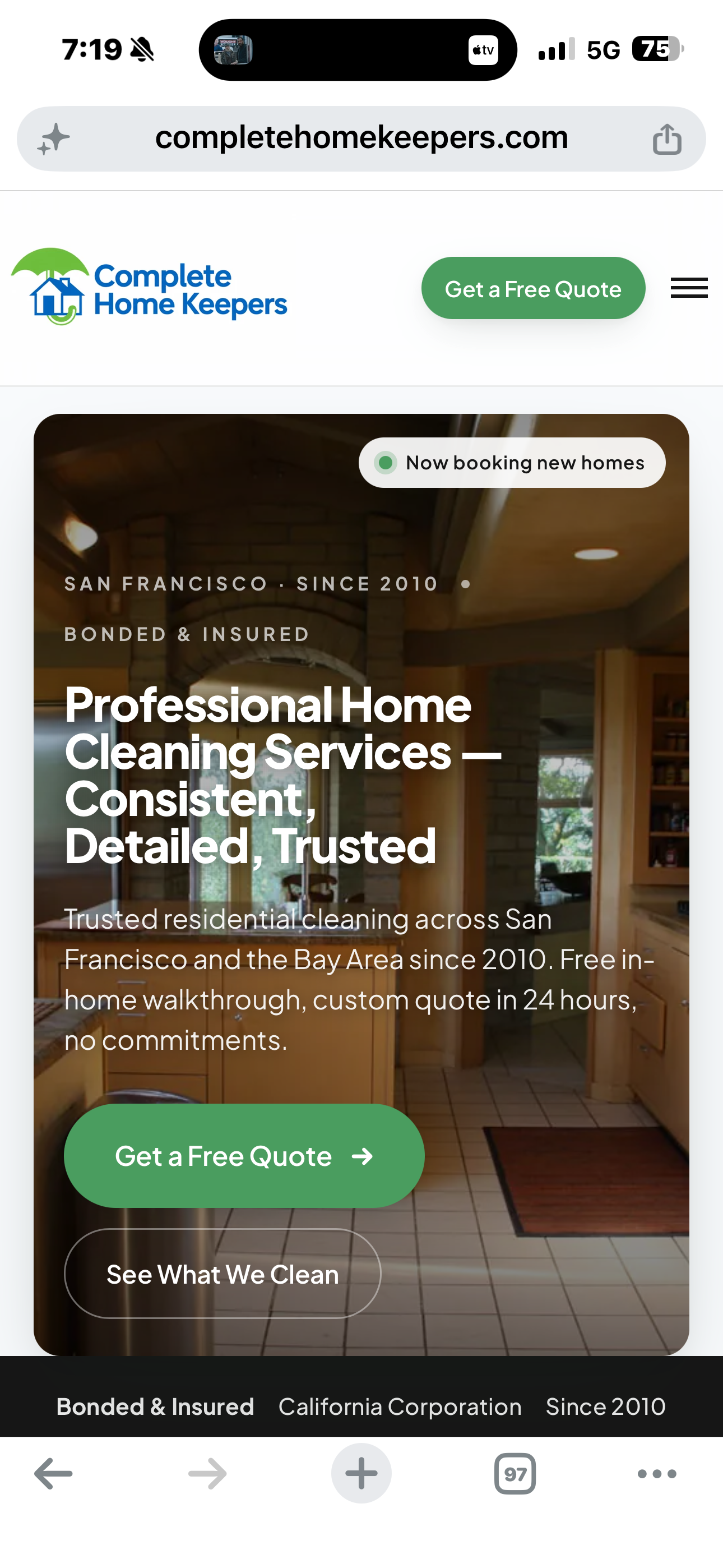 Complete Home Keepers mobile homepage &mdash; Professional home cleaning services
